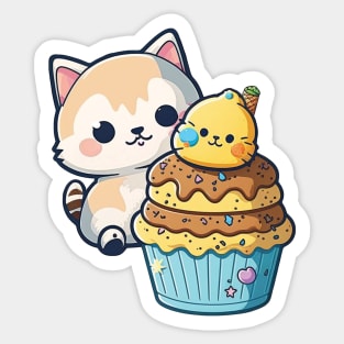 Cute Cat Eating Icecream Sticker